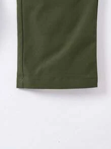 SHEIN 女童时尚工装休闲裤，学院风 - 軍綠色 - 查看 3