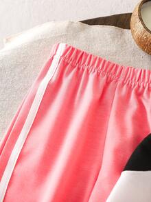 SHEIN Bộ đồ liền quần có mũ trùm đầu họa tiết khối màu tương phản cho bé gái và quần chạy bộ chắp vá, phù hợp cho mùa thu đông, thường ngày, đi học, thể thao, mặc hàng ngày, trang phục anh chị em - Màu Hồng baby - Xem 7