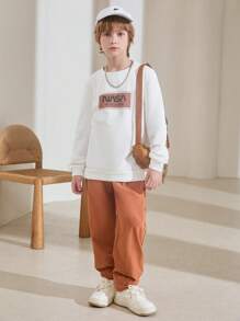 SHEIN Boys Slogan Graphic Pullover & Trousers - Multicolor - View 6