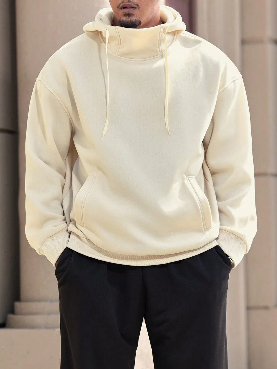 Manfinity Homme Áo hoodie nỉ trơn màu thường ngày cỡ lớn cho nam, Thu/Đông - Màu be - Xem 1