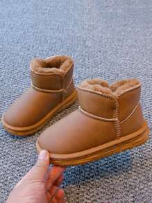 1 para dziecięcych butów śnieżnych, casualowe płaskie buty na platformie ze skóry zamszowej z podszewką zimowe botki dla dziewczynek i chłopców