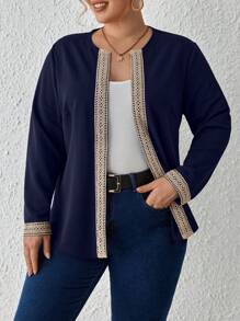 SHEIN Clasi 大码休闲拼色缎带拼接夹克，春秋