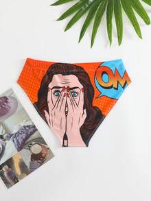 Quần bơi cạp rút họa tiết đồ họa dành cho nam - Đỏ - Xem 2