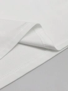 Manfinity Joysei 大码男士拼色前扣短袖字母印花简约 Polo 衫，韩版时尚图案衬衫，适合外出 - 白色 - 查看 4
