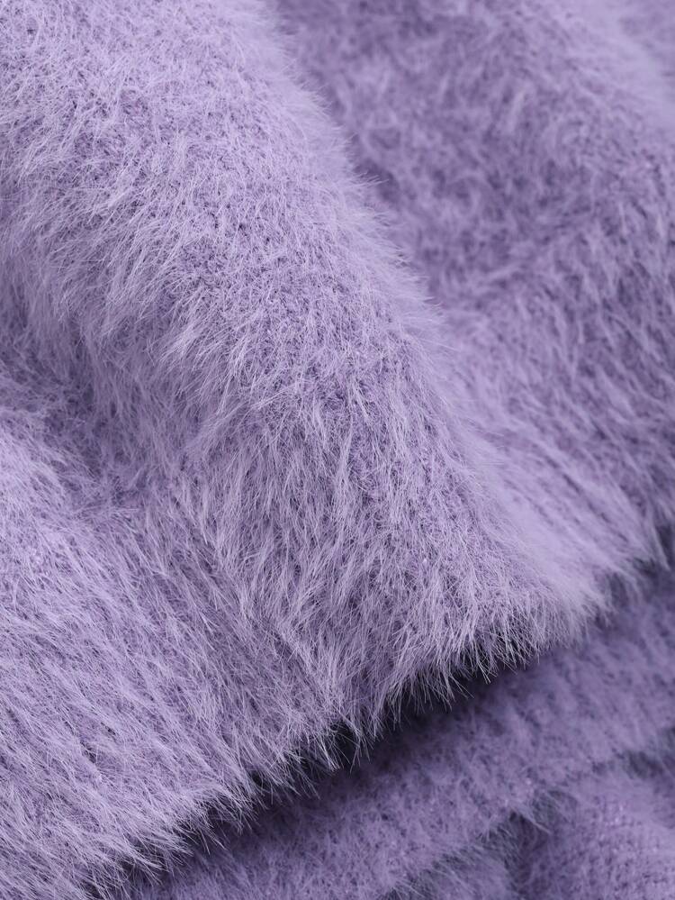 Faux Mink Furry Relaxed Tie Waist Lounge Suit Pajama, Cozy Outfit, Fall Winter Clothes