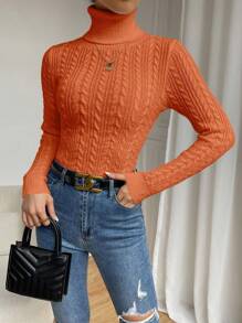 EMERY ROSE Suéter de cuello alto, ajustado y de color liso para otoño e invierno, tops de manga larga, jersey de punto para el otoño - Naranja - Ver 5