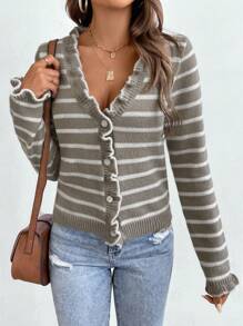 Chiquease Women's Casual Color Block Striped Cardigan, Autumn Fall Cloth For Women - Multicolor - View 1