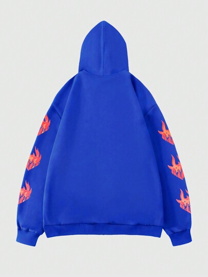 Street Life sweat-shirt à capuche imprimé tête de mort et flamme à la mode pour homme, automne