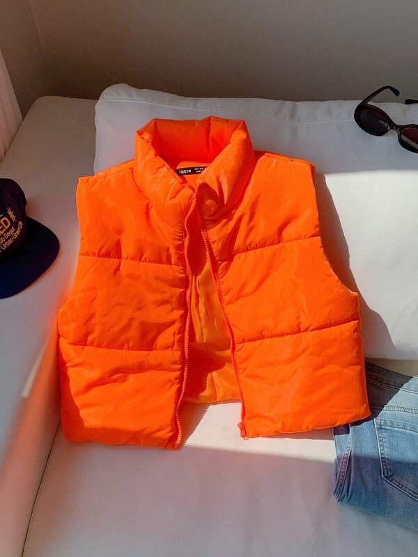 Comfortcana Neonorange gepolsterte Weste mit Reißverschluss