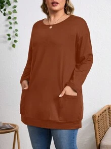 EMERY ROSE 大码休闲纯色口袋 T 恤 - 薑色 - 查看 4