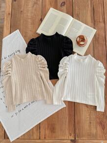 SHEIN LMoss Kids LMoss 3pcs Baby Girls Cute Simple Solid Color Knit Long Sleeve Tops, Autumn/Winter