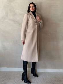 SHEIN Tall Abrigo de lana grueso de color camello (incluyendo el forro) adecuado para otoño e invierno