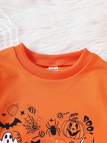 Áo nỉ chui đầu in hình bí ngô, dơi, đầu lâu và trái tim dễ thương cho bé gái trong lễ Halloween - trái cam - Xem 3