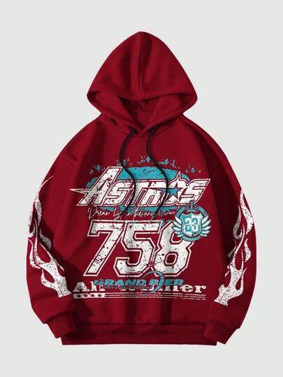 Street Life Sudadera con capucha casual de hombre con impresión de eslogan y forro térmico, otoño-invierno