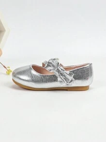 1 双舒适女童平底皮鞋，可爱婴儿幼儿鞋，时尚学生平底鞋，适合上学和户外使用 - 銀色 - 查看 3