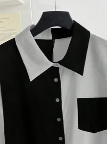 SHEIN Clasi Áo sơ mi tay dài cài nút phía trước màu trơn cỡ lớn thường ngày - Nhiều màu - Xem 7