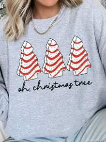 INAWLY Plus Size Crew Neck Long Sleeve Christmas Tree & Letter Print Casual Sweatshirt Pullover Fall Outfit