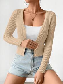 Chiquease Cardigã Casual Ajustado de Cor Sólida Feminino, Primavera e Outono - Damasco - Visão 6