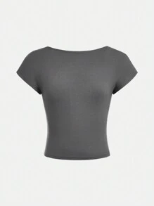 SHEIN Girlism 2 件装 Tween 女童针织露背 U 领圆领休闲短袖 T 恤套装