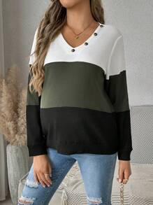 SHEIN 华夫格针织套头衫，V 领，孕妇装，冬季装 - 彩色 - 查看 1