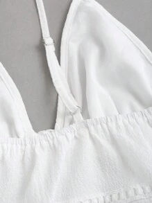 Sweetra Áo yếm Babydoll phối ren họa tiết tương phản cho nữ buộc phía trước - trắng - Xem 3