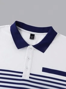 Manfinity Homme Men's Plus Size Colorblock Striped Print Long Sleeve Polo Shirt - Multicolor - View 4