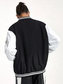 Manfinity NXTstreet Men's Woven Long Sleeve Baseball Jacket, For Fall Winter - Black and White - View 2