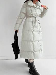 EURMUSE Solid Zip Up Snap Button Puffer Coat