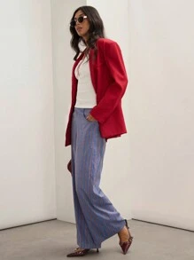 COSMINA 女式秋季红色翻领长袖前扣休闲西装外套 - 紅色 - 查看 3