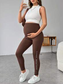 SHEIN 孕妇纯色针织紧身裤，可调节腰部孕妇紧身裤，秋冬款