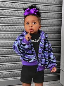 SHEIN Explorewe Baby Girls Y2K Style Warm Fluffy Thicken Casual Sports Street Jacket, Violet - Multicolor - View 5