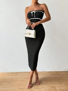 Rafferiza 秋冬女士露肩针织性感连衣裙，别致的度假风格 - 黑色 - 查看 4