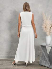 SHEIN LUNE 2 piezas Conjunto de chaleco sin mangas blanco con botones + falda larga informal para mujer - Blanco - Ver 2