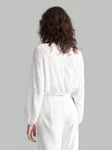 Ontre White Ruffled Sleeves, Round Collar, Elegant Women's Shirt, Fashionable And Simple Design, Easy To Match And Show Elegant - White - View 2