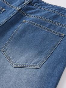 ROMWE MEN Street Life Quần short denim dài đến đầu gối in chữ và hình in giản dị cho nam - Màu xanh lam - Xem 6