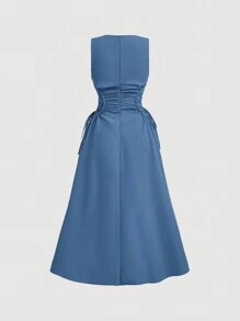 SHEIN MOD Black Date Night Lateral Cross Frenulum Solid Ruched Detail Long Dress - Baby Blue - View 2