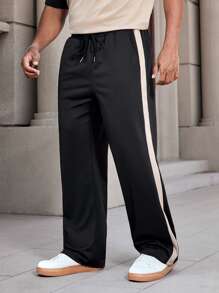 Manfinity Homme Men's Plus Size Colorblock Crew Neck Short Sleeve Casual T-Shirt And Drawstring Waist Pants Set, Summer - Multicolor - View 4