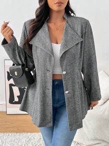 SHEIN Frenchy Plus Size Grey Casual Herringbone Blazer,Autumn/Winter, Women Clothes Fall/Winter - Grey - View 3