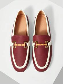 MOTF PREMIUM 女士舒适方头休闲平底鞋秋季 - 酒紅色 - 查看 1