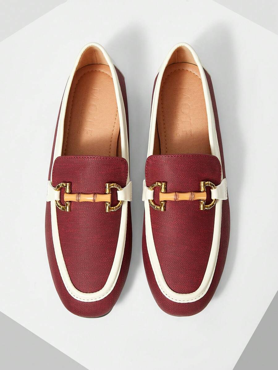 MOTF PREMIUM 女士舒适方头休闲平底鞋秋季 - 酒紅色 - 查看 1