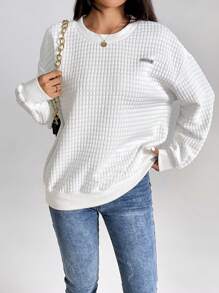 SHEIN PETITE Letter Patch Detail Drop Shoulder Sweatshirt