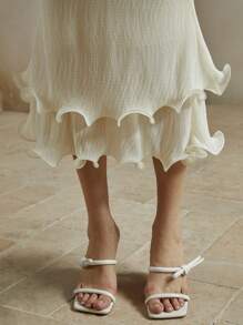 Anewsta Falda ajustada con textura y volantes elegantes en el bajo - Champán - Ver 6