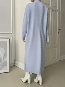 EURMUSE Đầm Maxi Cổ Lọt Khe Vai Thả Quá Khổ Thanh Lịch Có Nút - Màu xanh nhạt - Xem 2