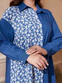 Al Najma 大码女式花卉印花长袖单排扣连衣裙，阿拉伯风格，休闲，朴素，适合日常休闲/旅行/度假/休假/家居服，超长大码阿拉伯服装 - 彩色 - 查看 6