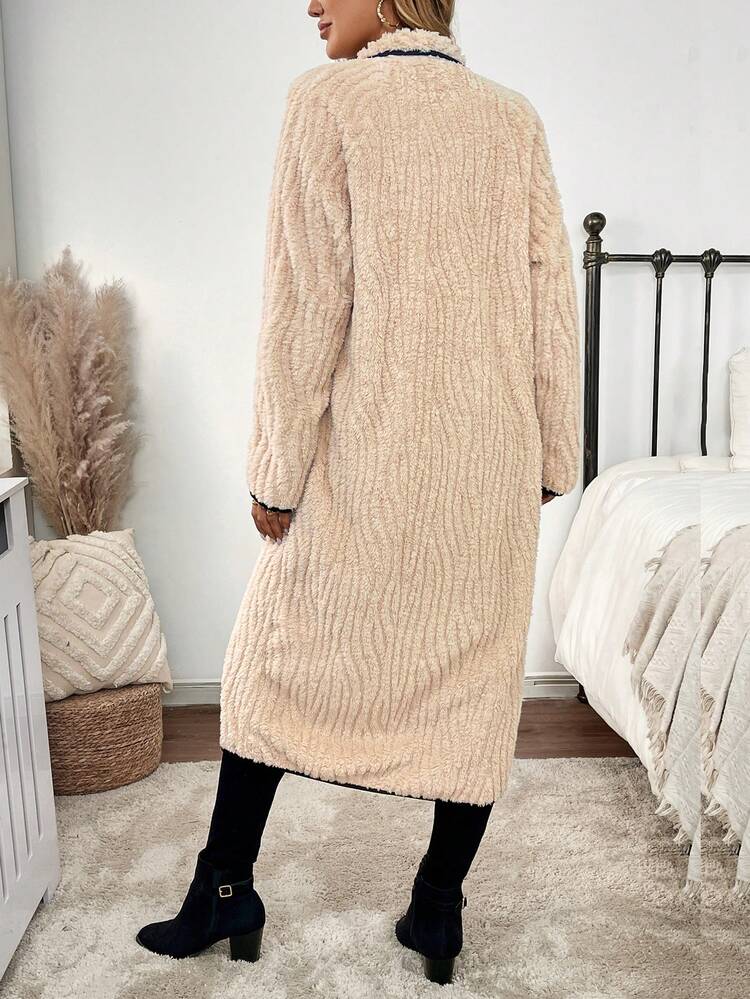 Women's Casual Colorblock Fuzzy Long Coat, Autumn Winter