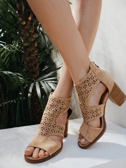 Styleloop Women's Plain Color Bohemian Style Hollow Out High Heel Sandals For Summer Vacation Christmas