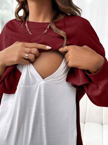 SHEIN 2 件套孕妇简约圆领长袖上衣和裤子套装 - 乾枯玫瑰色 - 查看 3