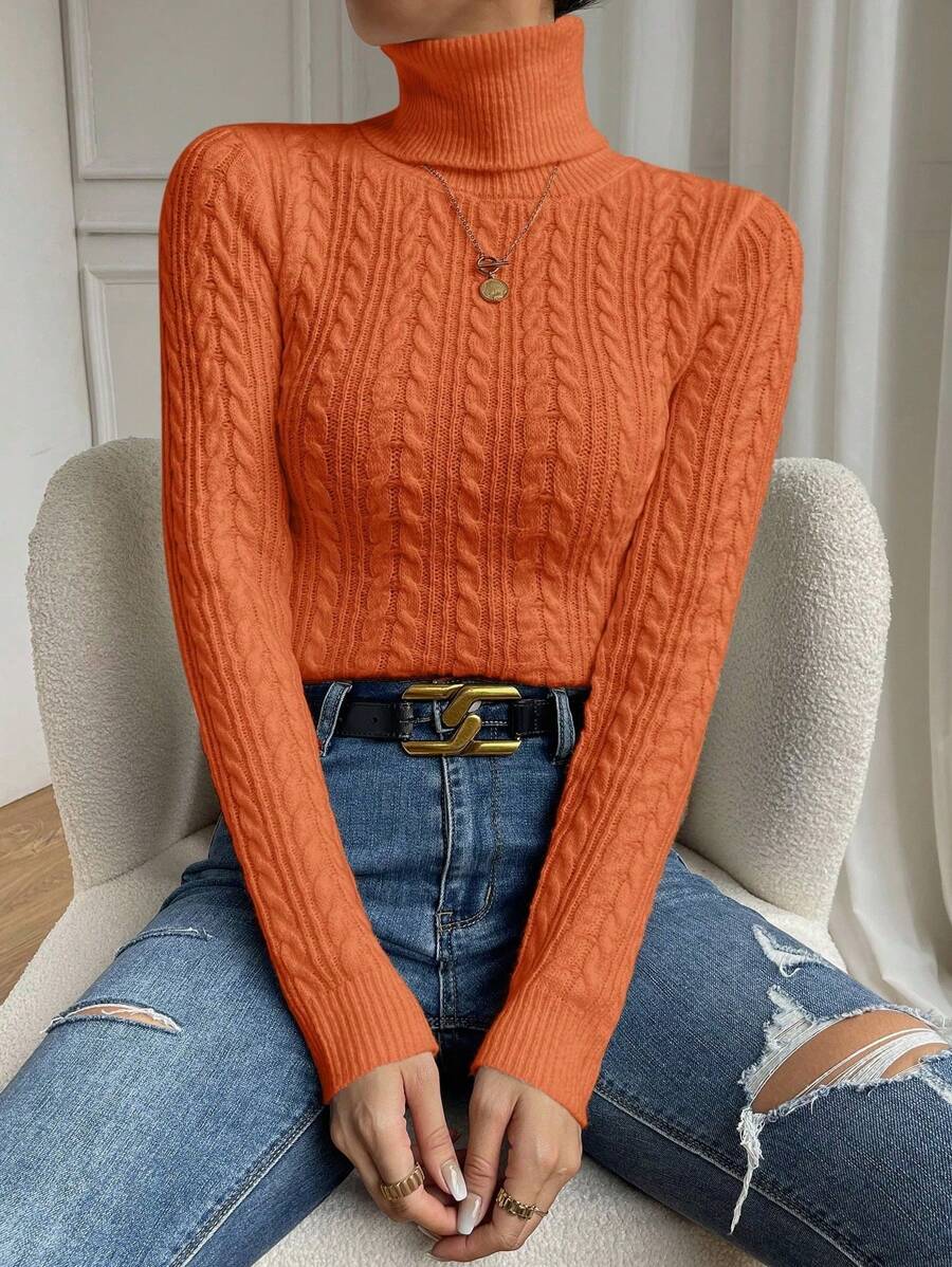 EMERY ROSE Suéter de cuello alto, ajustado y de color liso para otoño e invierno, tops de manga larga, jersey de punto para el otoño - Naranja - Ver 1