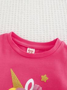 Cozy Pixies Baby Girls' Colorful Unicorn Pattern Knitted Soft Crew Neck Long Sleeve Pullover Sweater - Red - View 7