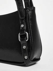 SHEIN BAE Sac à épaule noir style moto décontracté pour femmes